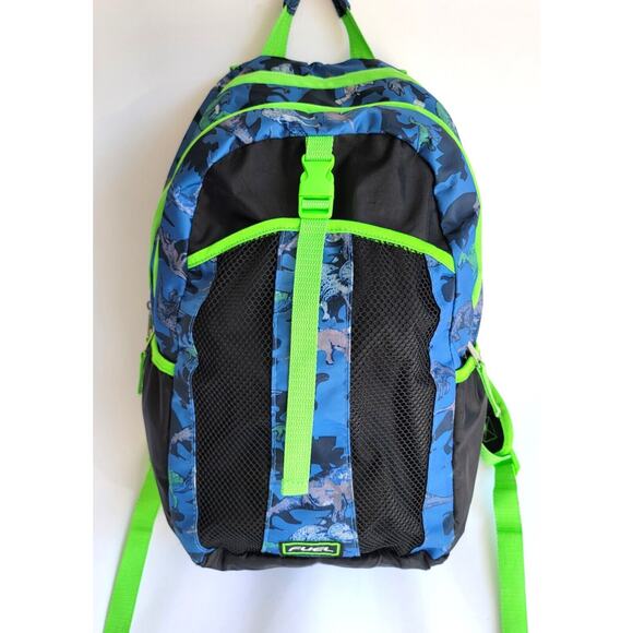 Fuel Backpack Blue and Neon Green Dinosaur Print - Picture 1 of 9
